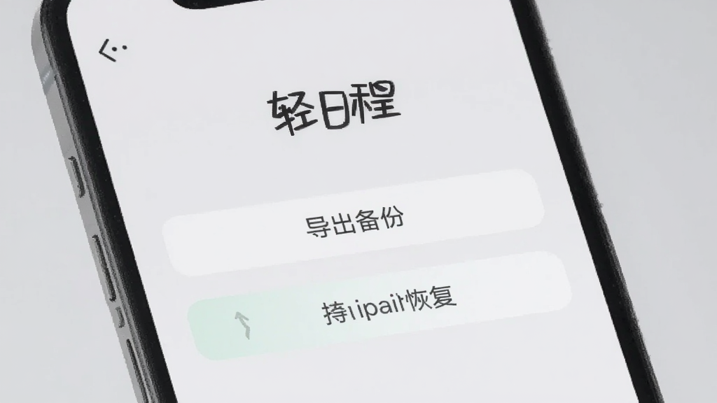 一张手机界面展示轻日程数据备份与恢复功能的图片,画面中有