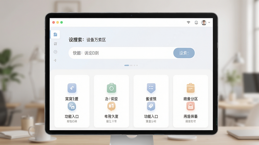 窝窝投软件界面设计展示,主体为软件主界面与功能分区,布局为上下结构,上方为设备搜索区,下方为功能入口区,排版整洁有序,风格为现代简约设计,细节包括图标设计精致、文字清晰易读、配色柔和舒适,画质高清干净无多余元素