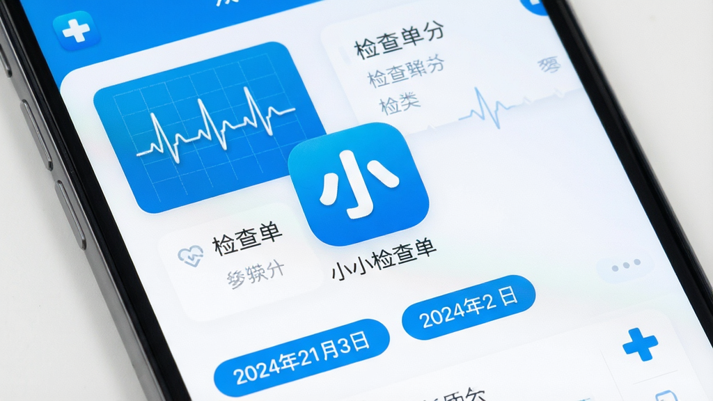 一张干净的手机屏幕展示健康检查记录应用界面,画面中央是名为
