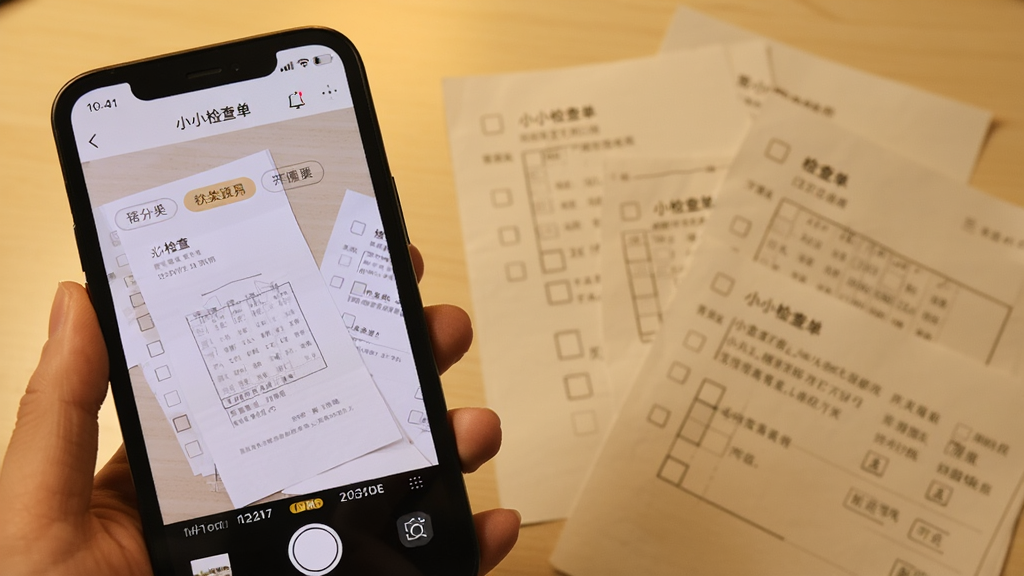 一部手机正在拍摄纸质检查单,屏幕中显示