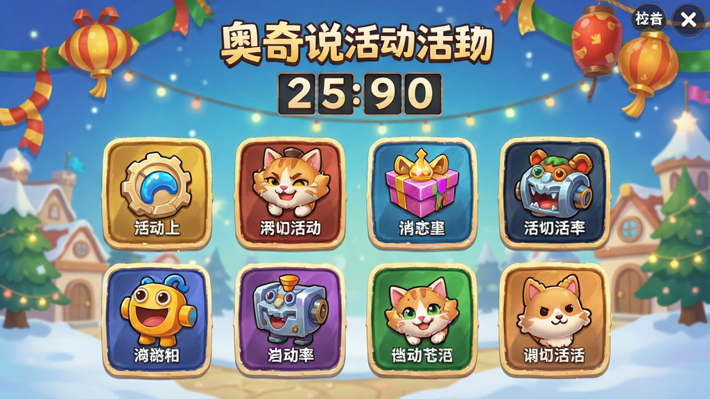 奥奇传说活动日历界面,画面中展示多个活动入口图标与倒计时,背景为节日主题装饰,风格为活泼卡通,色彩缤纷,画质高清,干净无多余元素