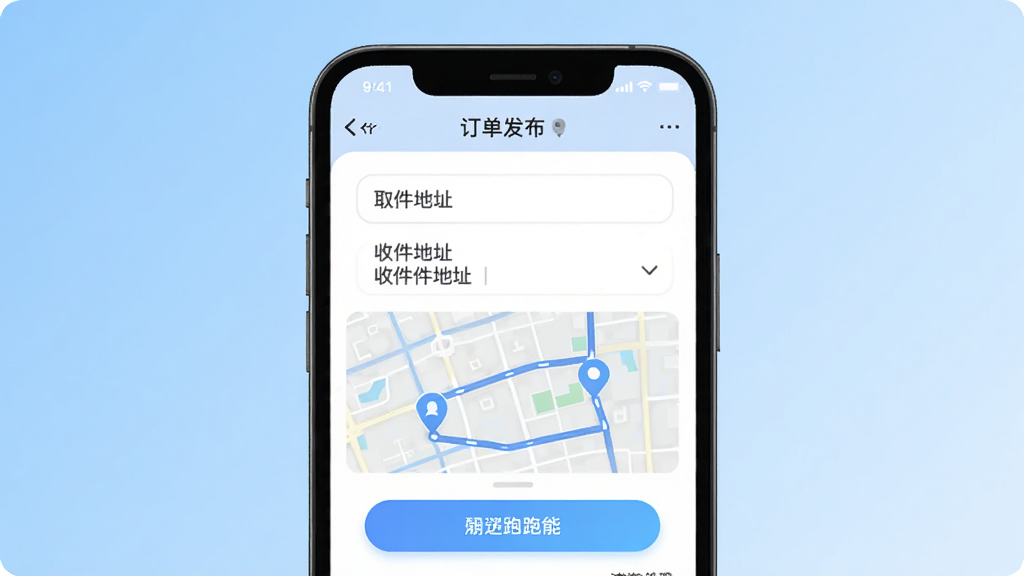 ��ɽС��ͬ�����ȹ��ܽ��棬������һ���ֻ���ʾ��������ҳ�棬��ȡ����ַ���ռ���ַ����򣬵�ͼ����ʾ�����ƶ��켣������Ϊǳ��ɫ���䣬���Ϊ�ִ���ƽ����ƣ�ϸ���ϰ�ť��Բ�ǣ����ʸ��壬�ɾ����޶���Ԫ��