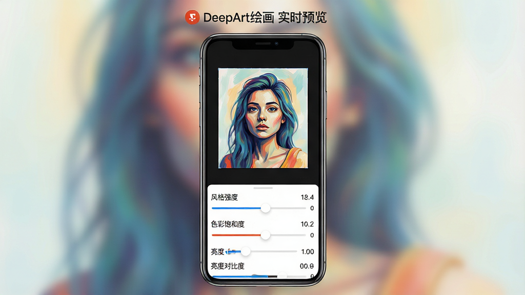 һ��չʾDeepArt�滭ʵʱԤ����������ڽ���Ľ�ͼ���ͼ�������������ֻ���Ļ����Ļ����ʾһ�����ڱ༭������ͼƬ���·������ŷ��ǿ�ȡ�ɫ�ʱ��Ͷȡ����ȶԱȶȵȵ��ڻ��飬�����Ա�����ֵ��ʾ�����涥�������֡�DeepArt�滭 ʵʱԤ����������Ϊ�����ֻ�����չʾ�����Ϊ�ִ���Լ��UI��Ʒ磬ϸ�ڰ��������Ļ���ؼ���ʵʱ�仯��Ԥ��ͼ����͵Ĺ�ӰЧ�������ʸ��壬�ɾ�����