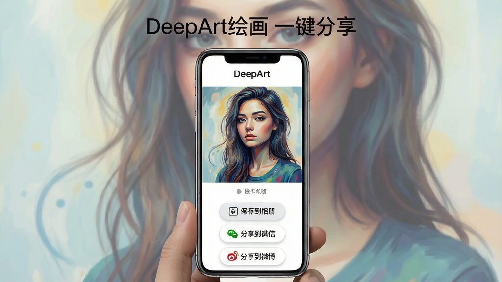 һ��չʾDeepArt�滭������������ܵ�ʾ��ͼ������������һ���ֻ�����Ļ����ʾһ������ɵĸ�������ͼƬ��ͼƬ�·��С����浽��ᡱ��������΢�š���������΢�����Ȱ�ť�����涥�������֡�DeepArt�滭 һ��������������Ϊ�����ֻ�չʾ�����Ϊ���ʵ�õĹ�����Ӧ�÷��ϸ�ڰ��������İ�ťͼ�ꡢ����������ͼƬ����͵Ĳ�����ʾ�����ʸ��壬�ɾ�����
