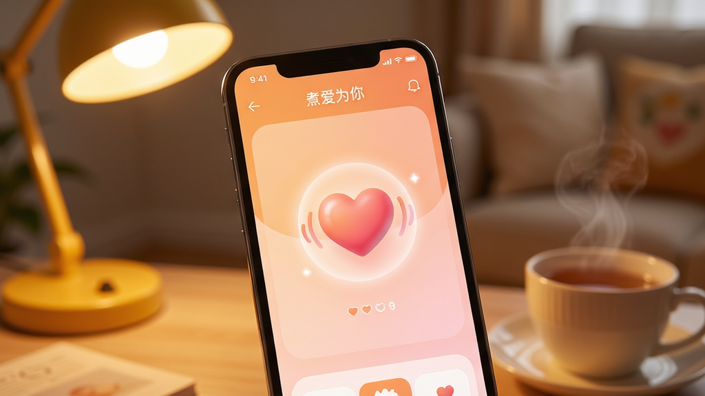 ��������Ϊһ�������ֻ�����Ļ����ʾ����Ϊ��APP����ů���棬��������͵�ů��ɫ�͵���ɫΪ��ɫ����������һ������������ͼ�꣬��Χ��������͵Ĺ��Ρ����ֲ��þ��й�ͼ���ֻ�΢΢��б���������黯����ܰ�Ҿӻ�������ů��ɫ��̨�ƹ��һ��ð�������Ĳ衣�Ű��࣬ͻ���ֻ���Ļ���ݡ����Ϊ��ܰ����ϵ��ϸ����ע�ع�Ӱ����͹��ɣ�����ͼ������΢������С�����Ҫ����塢�ɾ����޶���Ԫ�أ������Χ��ů������