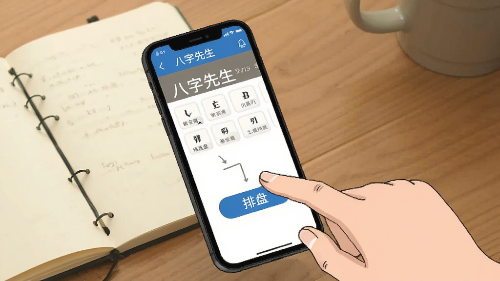 一张手机应用操作示意图,画面中展示一只手正在点击手机屏幕上的