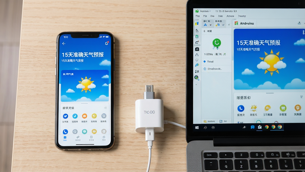 主体为一部手机和一台笔记本电脑并排放在桌面上,手机屏幕显示