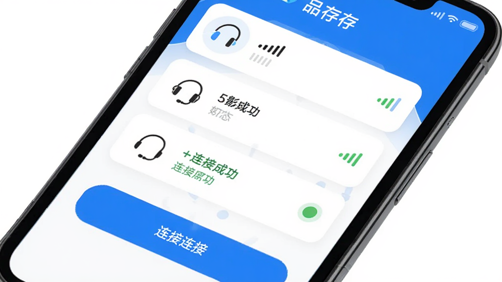 ����ΪƷ��APP���豸���ӽ��棬����Ϊ�ֻ���Ļ��д���Ű�չʾ�豸�б������Ӱ�ť�����Ϊ��ˬ��������ɫ�Ƽ��磬ϸ�ڰ�������ͼ�ꡢ�ź�ǿ�ȱ�ʶ�����ӳɹ�״̬��ʾ�������������ɾ����޶���Ԫ��