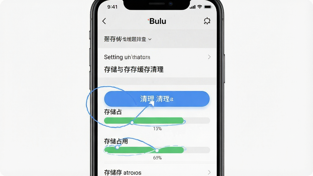 一张手机应用问题排查示意图,画面主体为手机屏幕显示