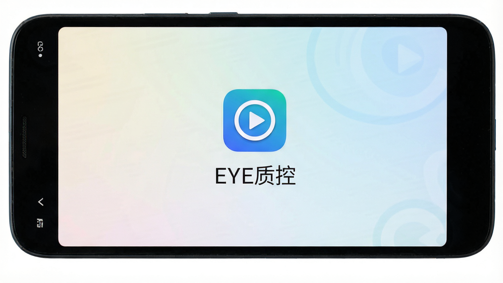 安卓手机屏幕显示“EYE质控”应用安装完成后的首次打开引导页面,页面中央有应用图标与“EYE质控”文字,背景为浅色渐变,界面简洁友好,画质清晰,干净无多余元素