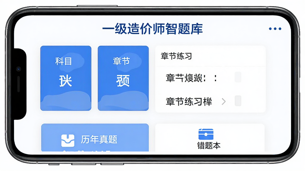 一级造价师智题库手机软件主界面展示,居中布局,上方为软件名称