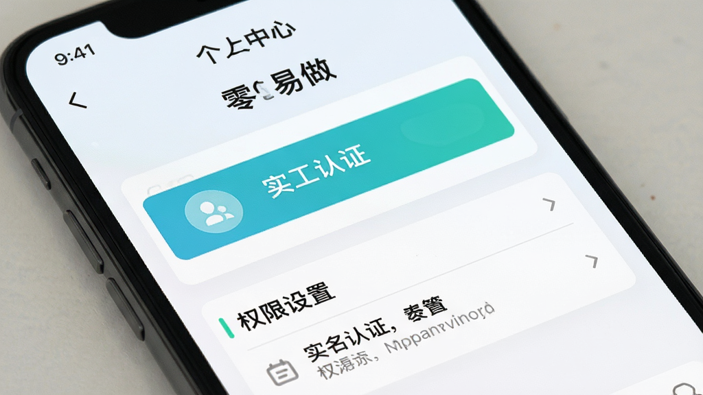 手机屏幕展示“零工易做”个人中心页面,包含实名认证入口与权限设置选项,背景为浅色,画面风格清爽,布局突出设置项与提示文字,细节清晰,画质干净,无多余元素