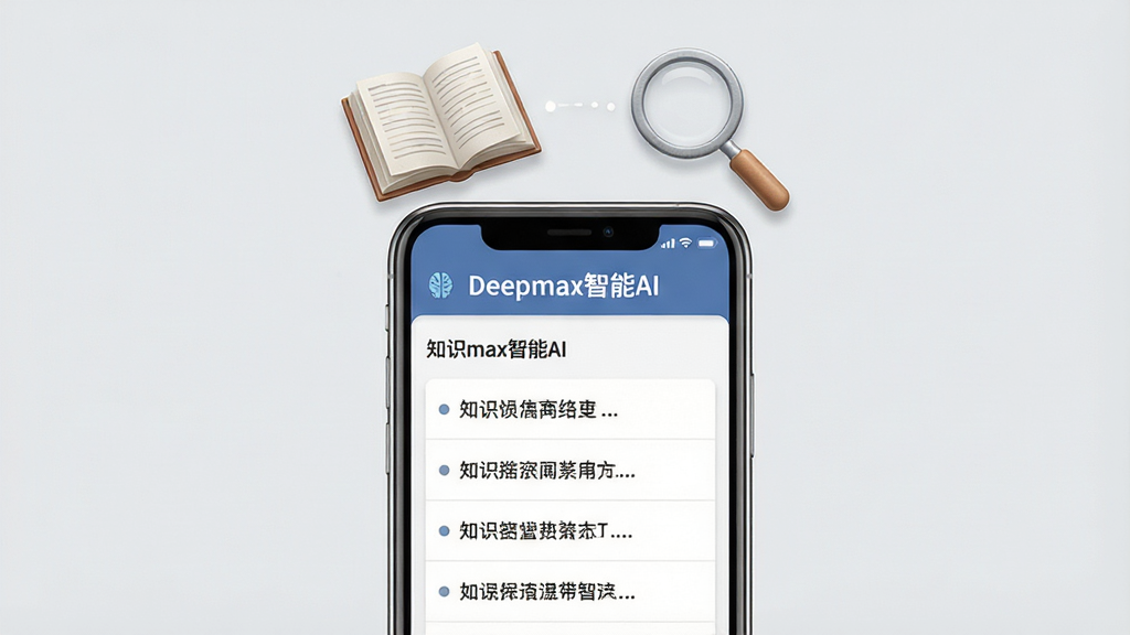 һ������֪ʶ��ѯ���ܵ���ͼ����������Ϊ�ֻ���Ļ��ʾ��Deepmax����AI�����ʴ���ҳ�棬ҳ�������б���ʽ����Ҫ�����ݣ��ֻ��Ϸ�Ư���鱾��Ŵ�ͼ�꣬����Ϊǳ��ɫ������Ϊ�ֻ����С�ͼ��������׺�����֪ʶ���շ磬ϸ����ͻ���б��ṹ��ͼ���ʸУ���������������ɾ��޶���װ��