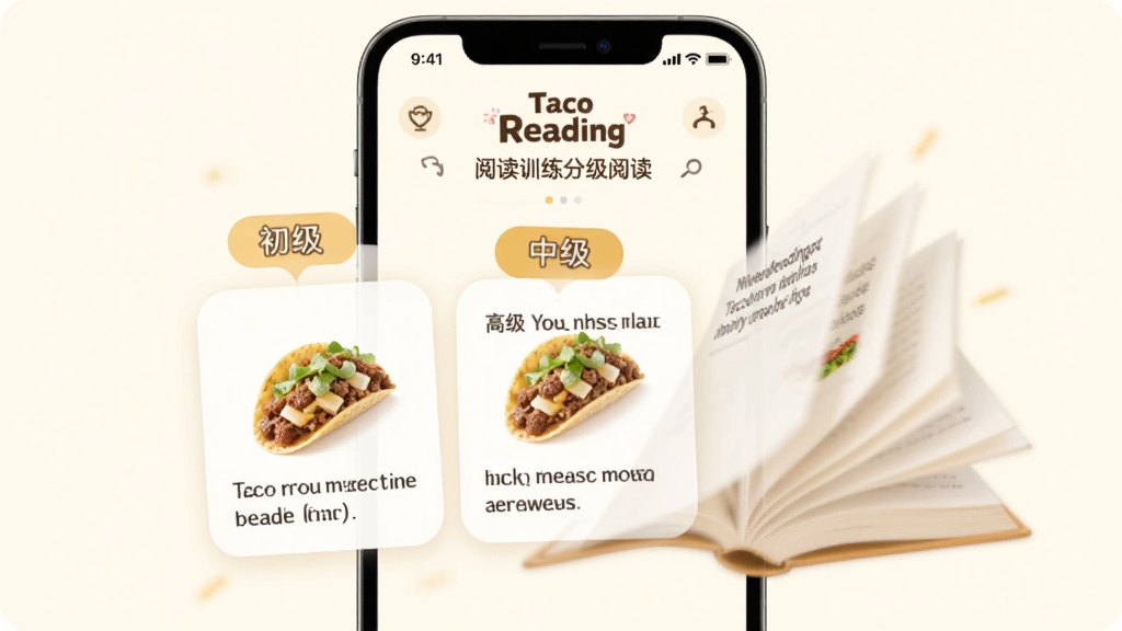 TacoReading�Ķ�ѵ���ּ��Ķ����棬�ֻ���Ļ��ʾ�����Ѷȱ�ǩ���Ӧ���¿�Ƭ����Ƭ����