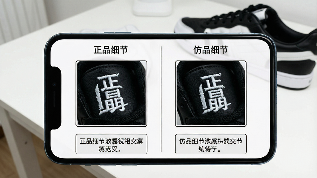 一张展示图文比对功能的手机界面场景图,画面中央手机屏幕分为左右两栏,左栏标注