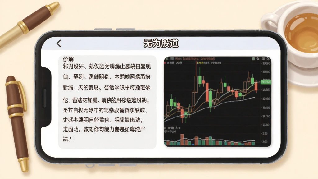 手机横屏展示图文学习页面,左侧为文字讲解段落,右侧为对应K线截图,页面顶部标注