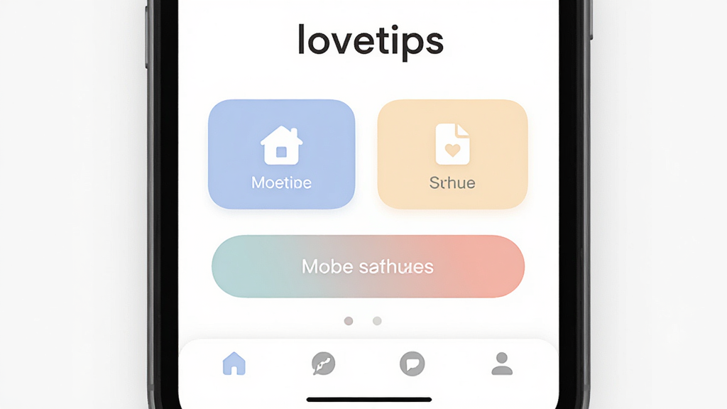 一张“lovetips”软件首页整体界面展示图,主体为手机屏幕显示简洁首页,布局为顶部软件名称加中部功能入口加底部导航栏,排版宽松舒适,风格为现代轻量应用风格,细节包含柔和配色、圆角按钮、留白充足,画质高清,干净,无多余元素