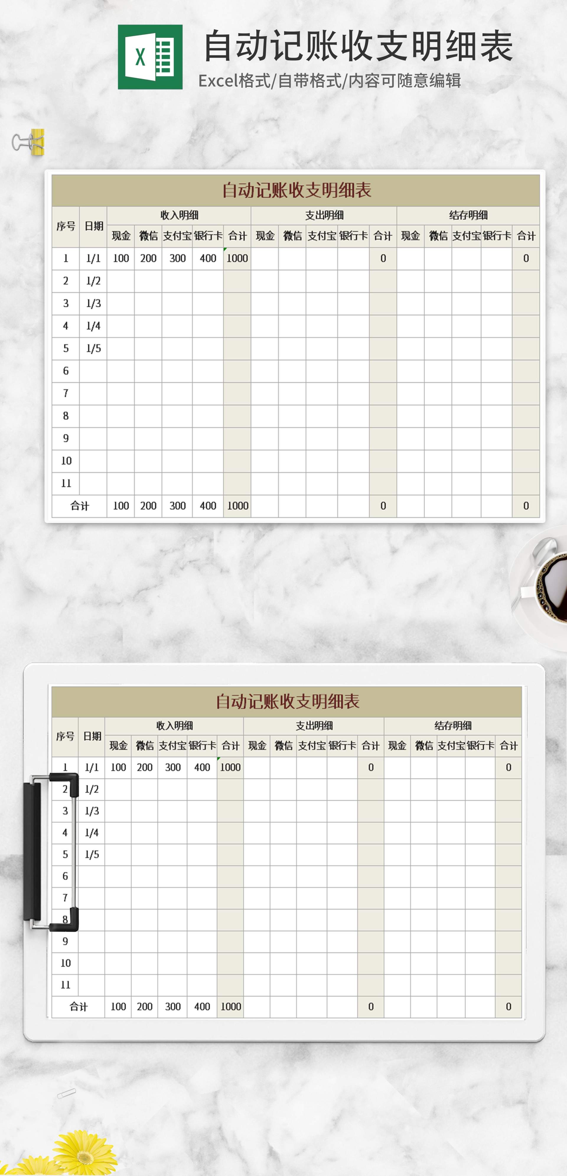 工资随心记 自动记账收支分类明细页面