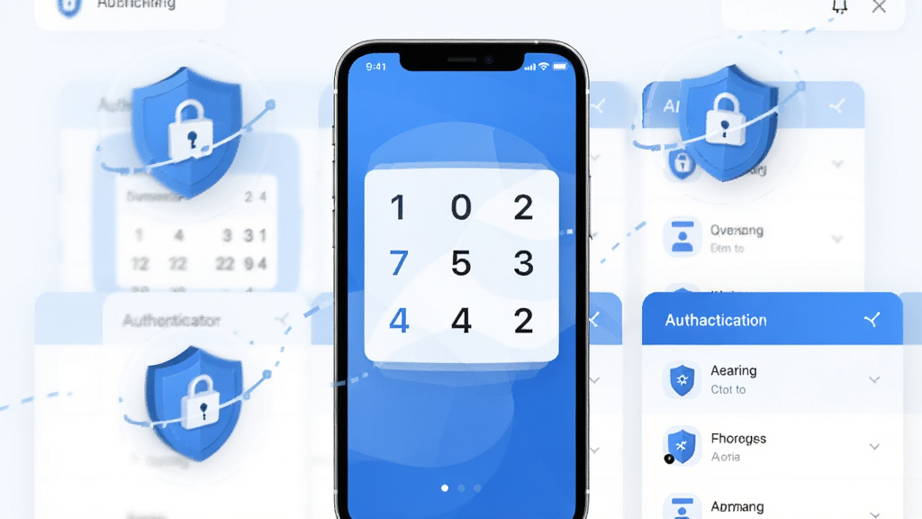 ��֤��Authenticator����������չʾ���ֻ���Ļ������ʾ��λ��̬��֤�뿨Ƭ����Χ���ƶ�����ͼ�����˺��б���������ɫ����ƽ���Ƽ���񣬸ɾ���࣬���廭��
