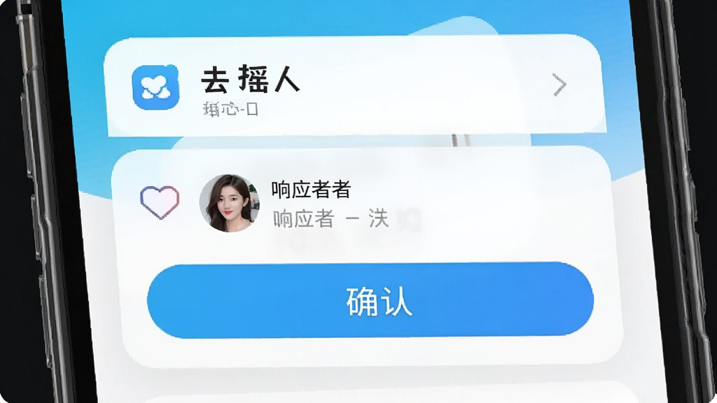 一张去摇人软件消息提醒界面图,画面主体为手机屏幕弹出即时通知,布局为居中偏上,上方显示