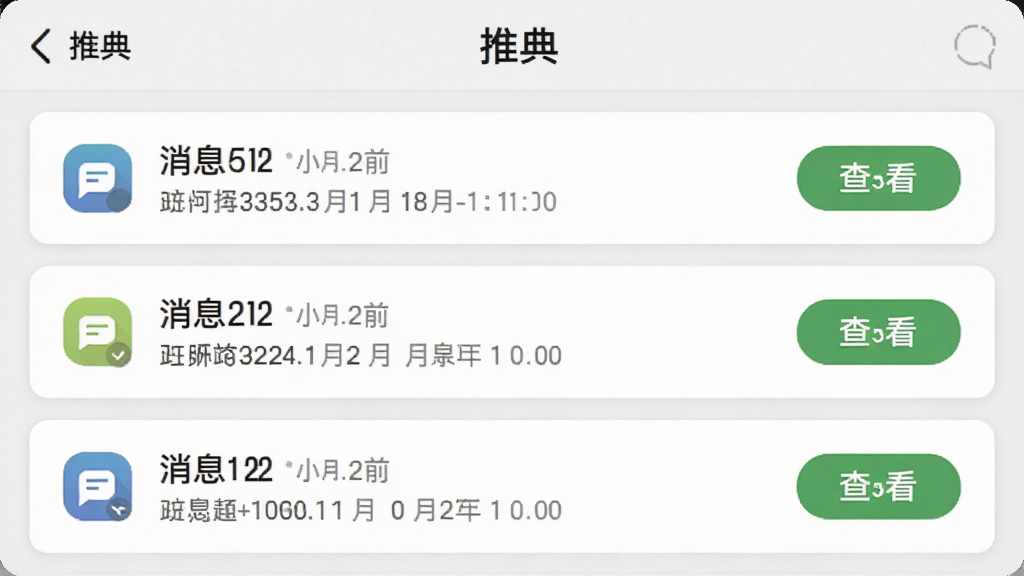 �Ƶ�Ӧ�õ���Ϣ֪ͨ���棬����Ϊ������Ϣ���ѿ�Ƭ������Ϊ�����б��Ӷ������������Ű��������򣬷��Ϊǳ���ʸм�Լ�磬ϸ�ڰ�����Ϣͼ�ꡢʱ�����δ�������鿴��ť�������г����Ƶ����������������ɾ��޶���Ԫ��
