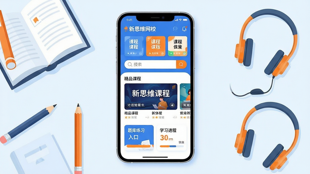 ����Ϊһ�����������ֻ�����Ļ������ʾ����ѧϰAPP��ҳ���棬�Ϸ��пγ̷��࿨Ƭ�����������в�Ϊ��Ʒ�γ̷����ֲ�ͼ���·�Ϊ�����ϰ�����ѧϰ�����������ֲ��þ��жԳƹ�ͼ���ֻ������׺�鱾��Ǧ�ʡ�������ѧϰԪ�أ��Ű������죬���Ϊ�ִ���ƽ���廭�磻ϸ������Ļ������������ʾ����˼ά��У����������ɫ������Ϊ�����Գ�ɫ��׺�����ʸ��壬����ɾ����޶���Ԫ��