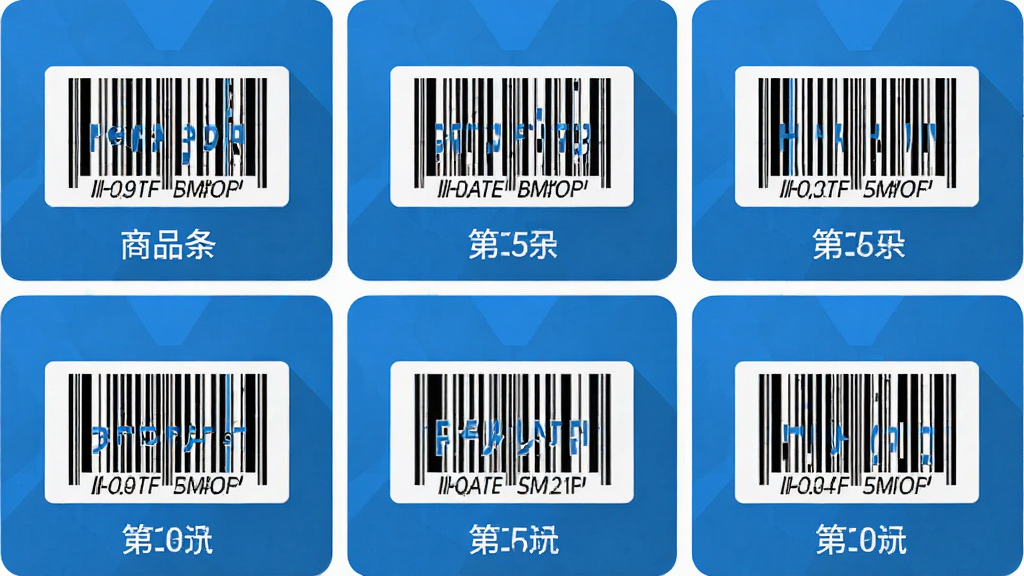 主体为条码生成宝软件的功能选择界面,布局为九宫格排列的条码类型图标,每个图标下方配有简短文字说明,排版整齐对称,风格为扁平化科技蓝配色,细节包含商品条码、书号条码等不同样式的条码缩略图,画质清晰,画面干净,无多余元素