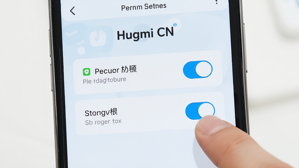 ����Ϊһ���ֻ���Ļչʾ Hugmi CN Ӧ�õ�Ȩ����������ҳ�棬��������֪ͨȨ����洢Ȩ�޵Ŀ���ѡ�����Ϊ�ֻ�������д����Ļ��������չʾ������Ա�����ָ���ʾ�⣻���Ϊ�������ı�ƽ����Ʒ��ɫ���԰�ɫ��ǳ��ɫΪ����ϸ���Ͽ��ذ�ť�и���״̬�����������������������ʸ��壬����ɾ�������Ԫ��
