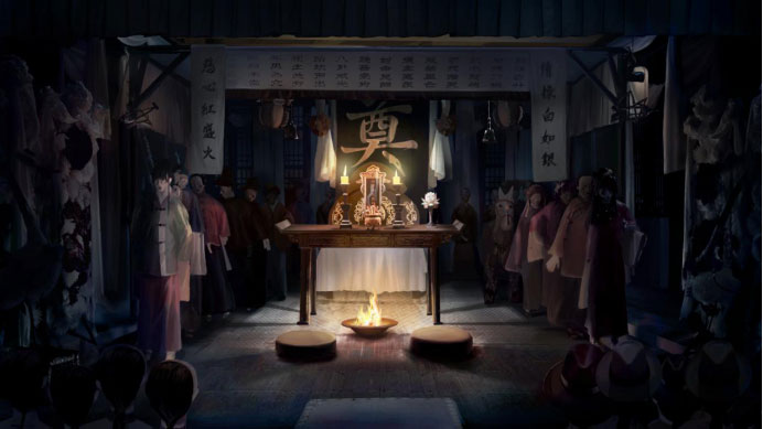 奉天白事铺游戏免费版 游戏内画面 中式恐怖解谜场景 白事铺纸人