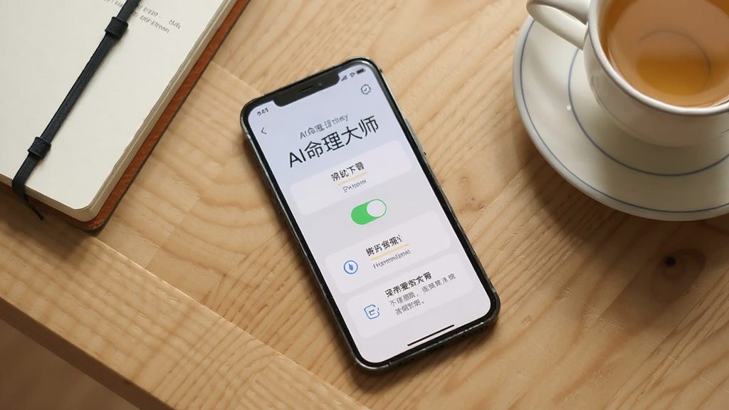 一部手机平放在木质桌面上,屏幕显示