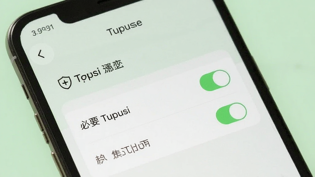 手机设置界面展示Tupusi的权限管理页面,仅列出少量必要权限开关,旁边有盾牌图标象征隐私保护,背景为浅绿色调,传达安全可信的感觉