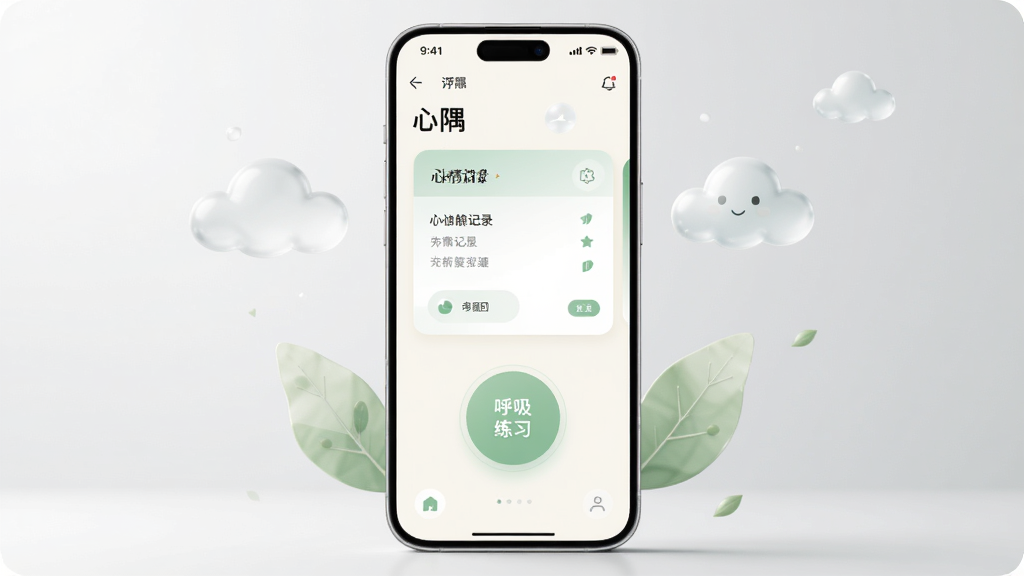 画面中央是一部竖屏手机,手机屏幕上显示