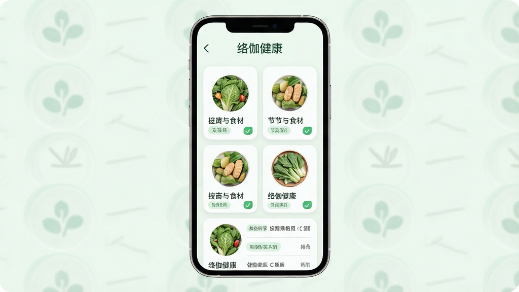手机应用科普页面展示,主体为一部竖屏手机,屏幕显示健康科普文章列表页,顶部有