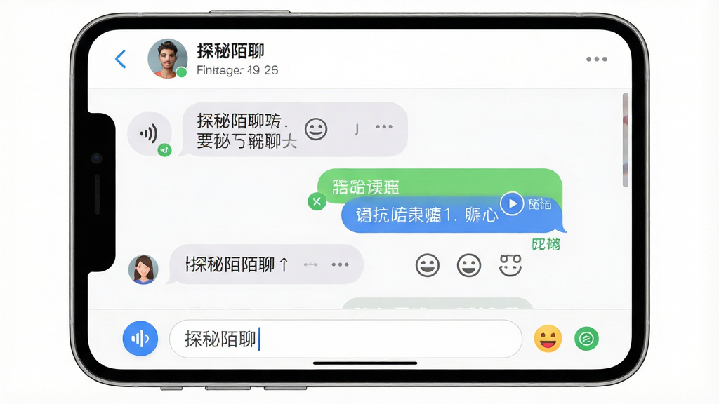 一张聊天对话界面示意图,画面主体为探秘陌聊的会话窗口,布局为顶部联系人信息栏、中部消息气泡流和底部输入工具栏,风格为简约明快设计,细节包括语音按钮、表情面板和已读状态标记,画质高清,画面干净,无多余元素