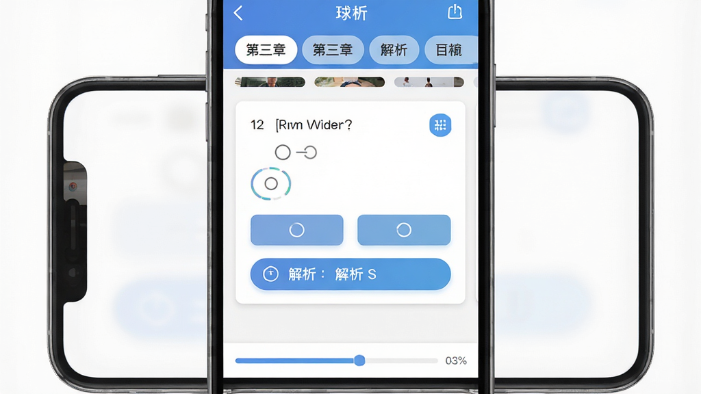 低空玩家软件界面展示,手机屏幕中央显示题库练习页面,上方为章节分类标签,中间为单选题卡片与选项按钮,底部为答题进度条,整体布局简洁清晰,风格为扁平化移动应用界面,细节包含题目序号与解析入口图标,画质清晰,干净,无多余元素