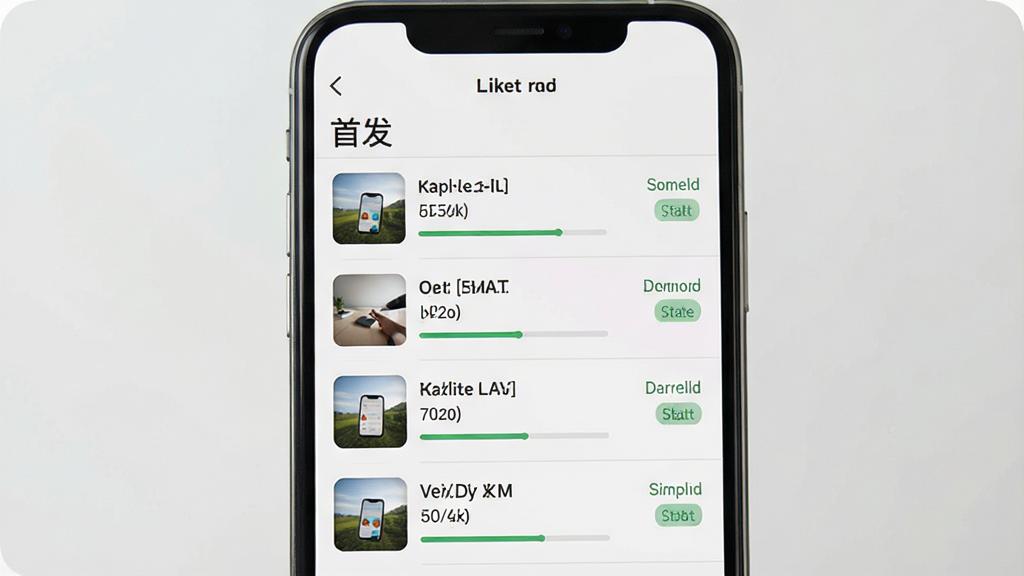 一张手机应用下载管理界面的展示图,画面主体是一部手机,屏幕上显示