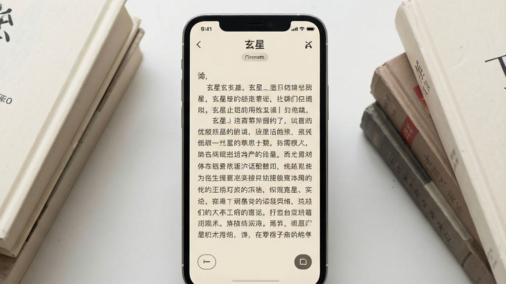 一张手机屏幕正面展示小说阅读界面的场景图,画面中央是竖屏手机,屏幕内显示