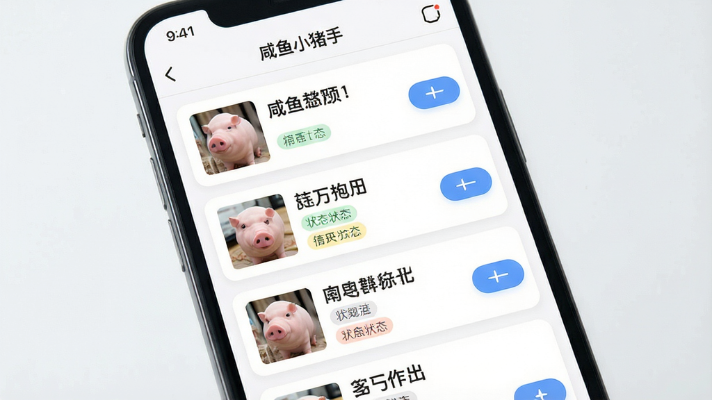 一张手机应用功能展示图,画面主体是手机屏幕上的商品管理列表界面,屏幕上方显示
