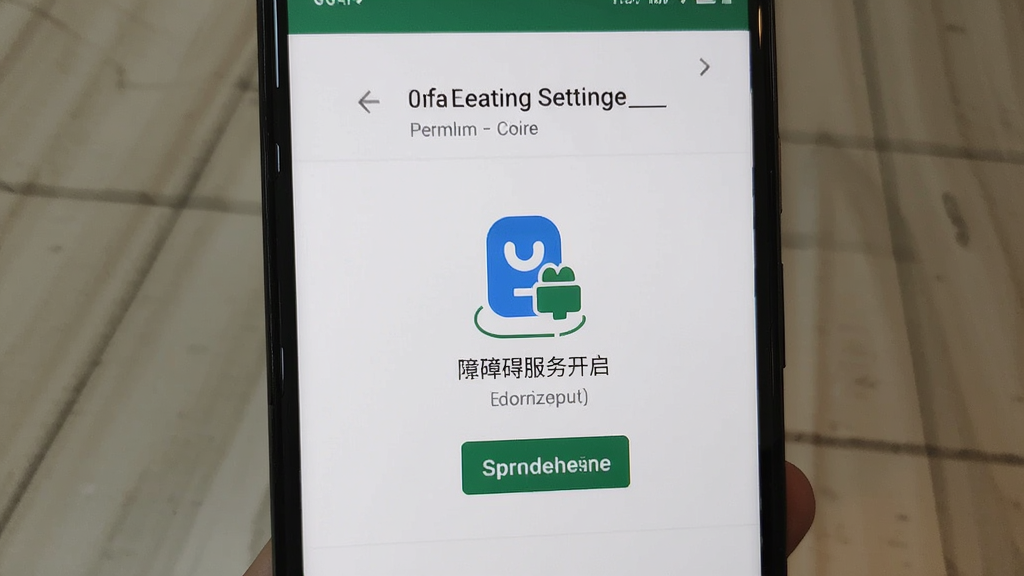 一部安卓手机屏幕显示小白连点器的权限设置引导页面,画面中有无障碍服务开启的示意图标,风格简洁明了,细节清晰,画质干净无多余元素