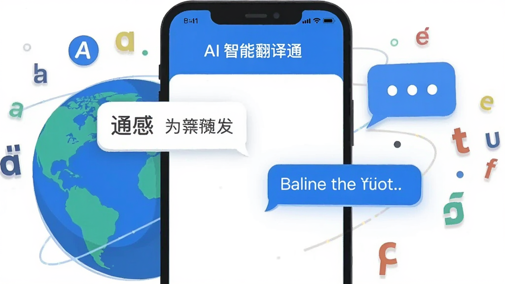 画面中央放置一部智能手机,手机屏幕上显示