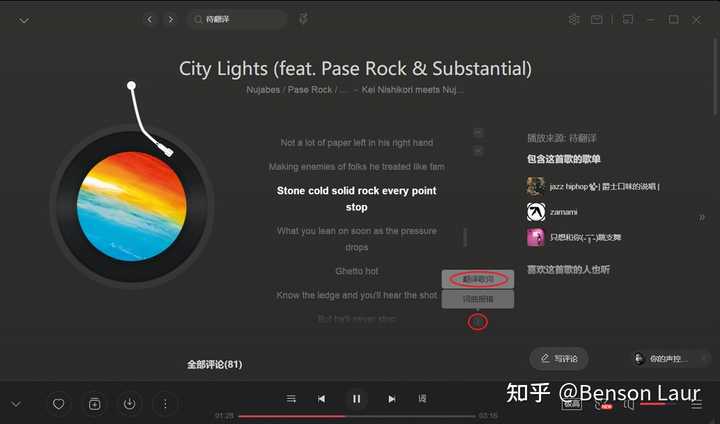 网易云音乐手机插件 状态栏歌词滚动效果