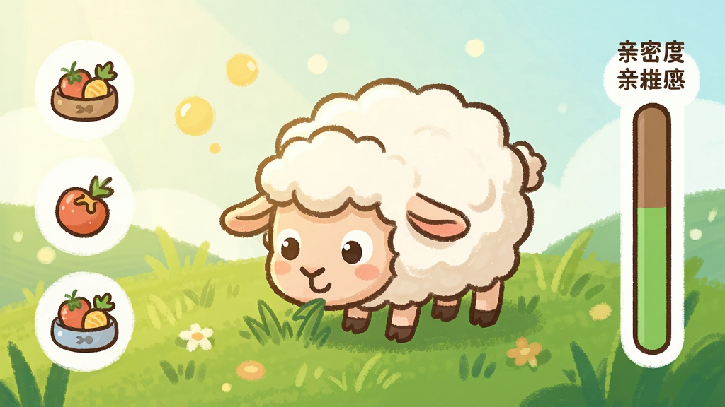 һ��sheeplet����չʾͼ����������Ϊ��ͨС���ڲݵ��ϳԲݵĳ���������Ϊ���й�ͼ�����Ϊʳ��ͼ�꣬�Ҳ�Ϊ���ܶȽ��������Ű���ã����Ϊ��ů�ֻ�廭�磬ϸ�ڰ��������ߡ���ɫ�ݵء�С�����仯����������������ɾ����޶���Ԫ��
