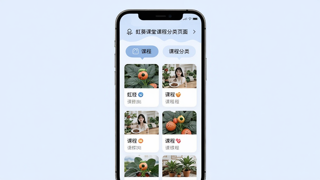 һ�ź�����ÿγ̷���ҳ��Ľ���ʾ��ͼ����������Ϊ�ֻ���Ļ��չʾ����γ̷����ǩ�뿨Ƭ�б��������������򣬷�������͵�ǳ��ɫ����ϸ�ڰ�������ͼ����γ�����ͼ�����������ɾ����޶���Ԫ��