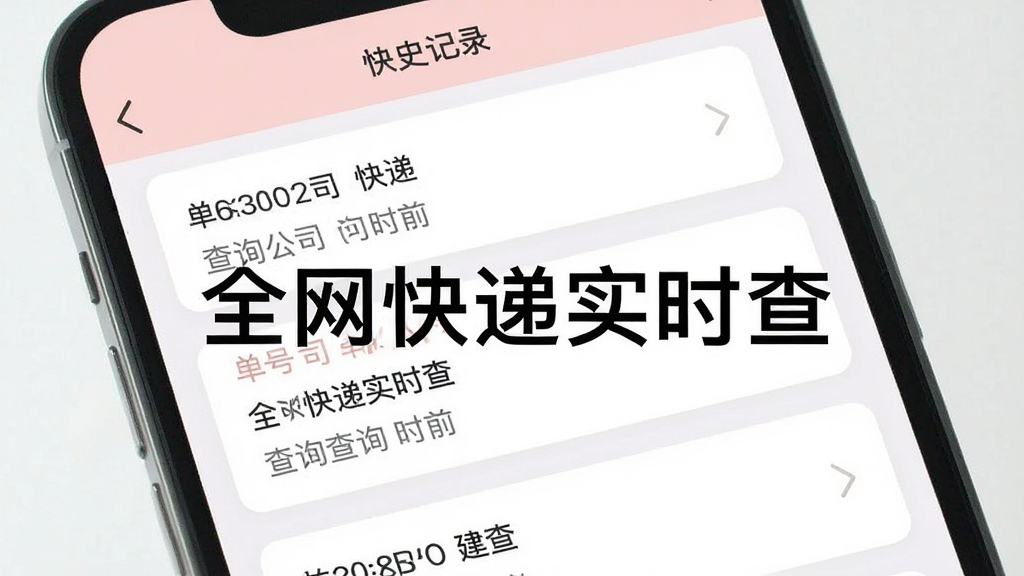 主体为手机应用历史记录页面展示,布局为列表式排列,排版为顶部标题栏加下方多条记录卡片,风格为柔和浅色系扁平设计,细节包括每条记录显示单号尾号、快递公司名称与查询时间、右侧箭头图标,画质清晰干净,无多余元素,画面中打文字“全网快递实时查”