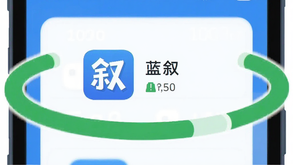 画面展示一个手机存储空间管理界面,蓝叙软件的图标旁边标注较小的体积数字,周围环绕着表示空间充足的绿色进度条。整体采用扁平化插画风格,配色以蓝绿为主,细节清晰,画质干净,无多余装饰元素。