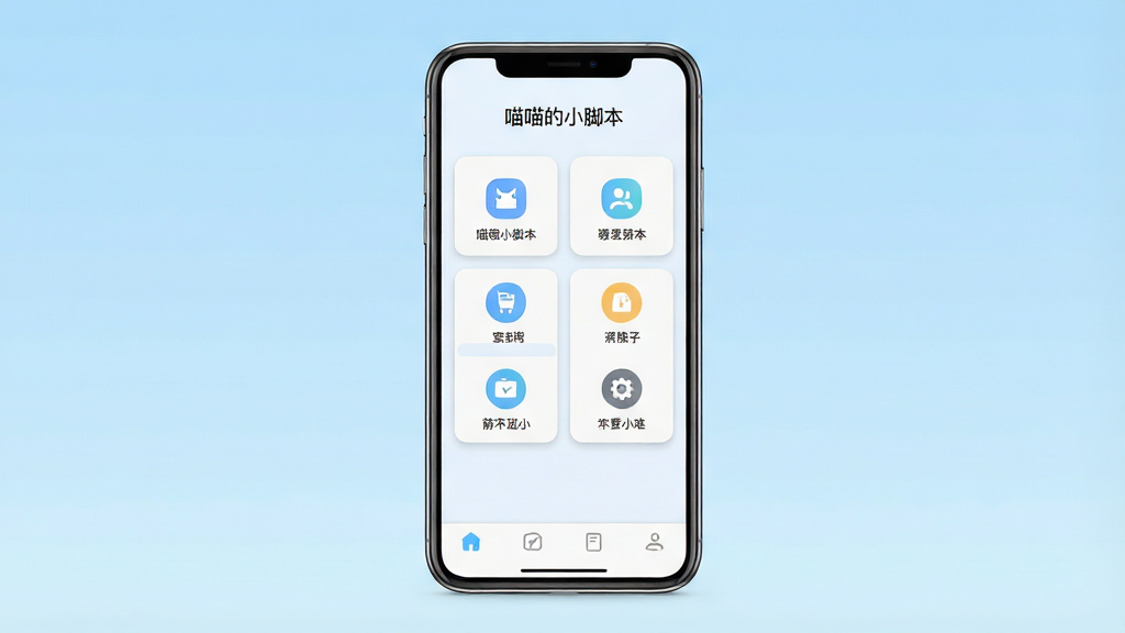 一张手机应用界面展示图,画面中央是一部竖屏智能手机,屏幕上显示