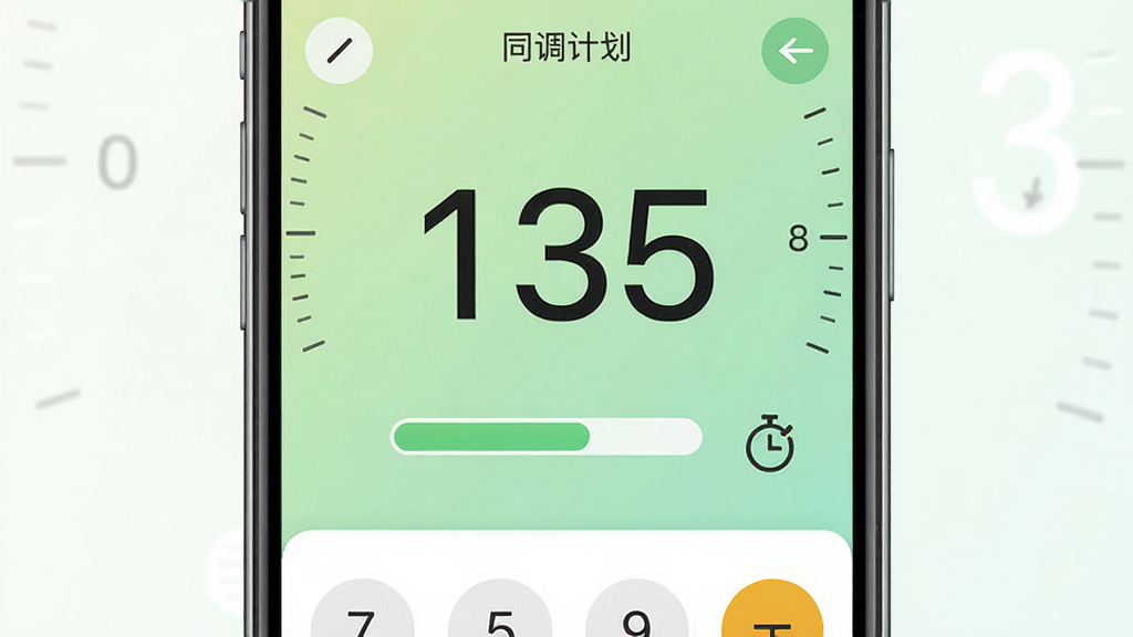 手机屏幕显示一个数字计算器界面,屏幕中央有大号数字