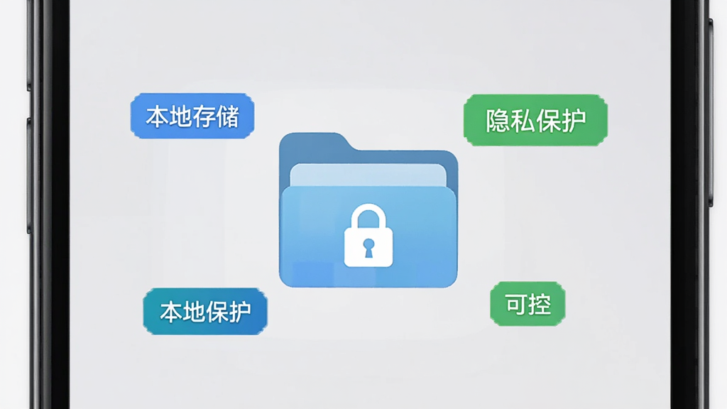 手机屏幕中央显示一个带锁的文件夹图标,文件夹周围环绕着