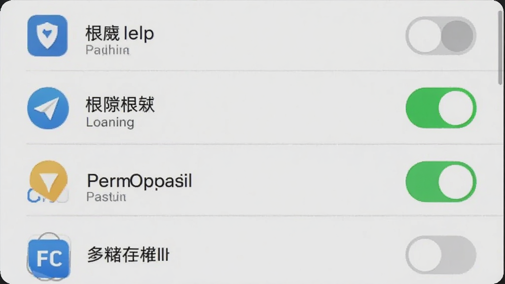 手机设置界面展示应用权限管理页,定位与存储权限开关处于开启状态,主体为权限设置列表,布局为竖屏系统设置页,排版清晰,风格简洁实用,细节包含权限图标、开关按钮、应用名称,画质高清,干净,无多余元素