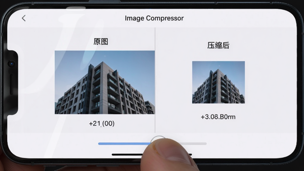 一部手机横向握持的特写图,屏幕中央分割为左右两个区域,左侧标注